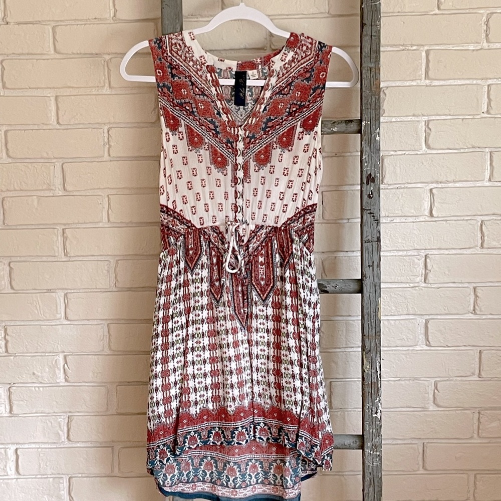 Blue Rain Aztec print dress from Francesca’s